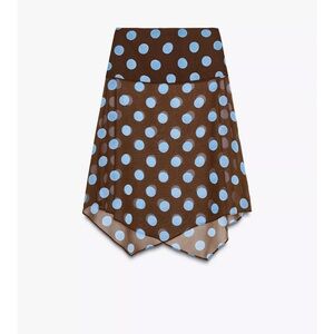 Zara Asymmetrical Brown Skirt with Blue Polka Dots
